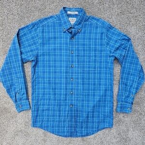 LL Bean Wrinkle Resistant Blue White Plaid Button Down Long Sleve Shirt Small